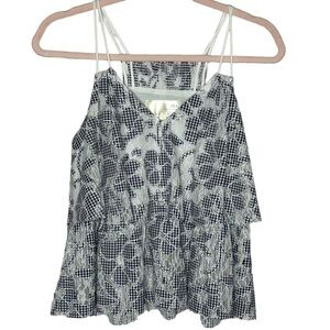 J.O.A Plaid Floral Lace Tiered Double Spaghetti Strap Top